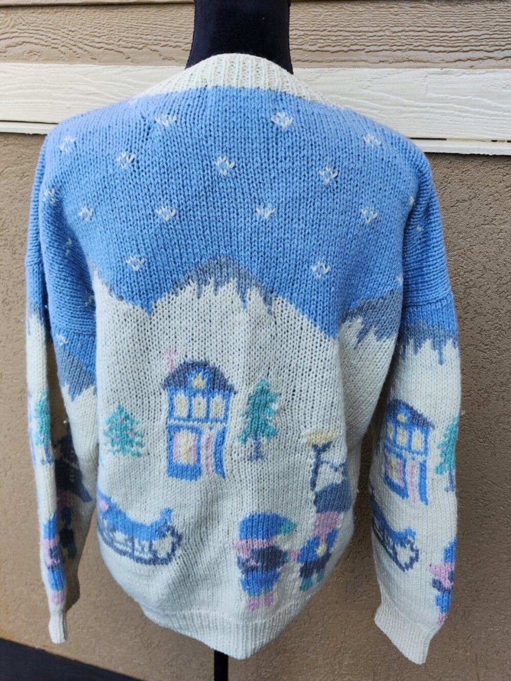 Vintage 90s Y2K Eddie Bauer Wool Cardigan Chunky Knit Cabin Fair Isle Sweater L - Picture 5 of 16